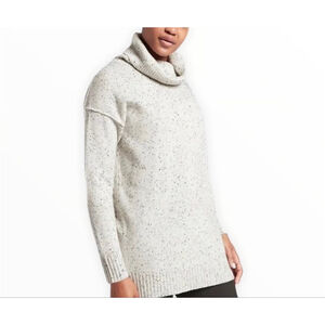 Athleta Bayshore Wool Cashmere Turtleneck Tunic Sweater Light Gray Donegal Small